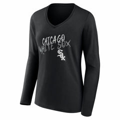 Chicago White Sox Women's Hustle Personalized Name & Number Long Sleeve V-Neck T-Shirt - Black - MLB Discount