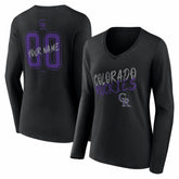 Colorado Rockies Women's Hustle Personalized Name & Number Long Sleeve V-Neck T-Shirt - Black - MLB on Sale