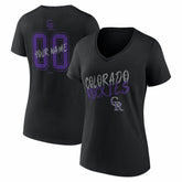Colorado Rockies Women's Hustle Personalized Name & Number V-Neck T-Shirt - Black - MLB Lifestyle