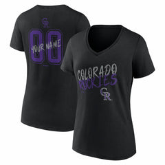 Colorado Rockies Women's Hustle Personalized Name & Number V-Neck T-Shirt - Black - MLB Lifestyle