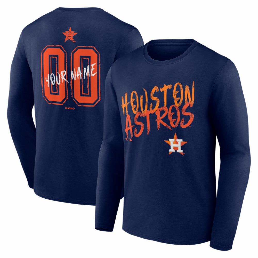 Houston Astros Hustle Personalized Name & Number Long Sleeve T-Shirt - Navy - MLB Sale