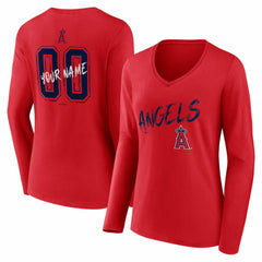 Los Angeles Angels Women's Hustle Personalized Name & Number Long Sleeve V-Neck T-Shirt - Red - MLB Sale