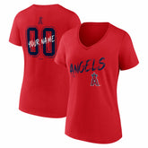 Los Angeles Angels Women's Hustle Personalized Name & Number V-Neck T-Shirt - Red - MLB Discount