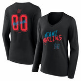 Miami Marlins Women's Hustle Personalized Name & Number Long Sleeve V-Neck T-Shirt - Black - MLB Lifestyle