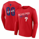 Philadelphia Phillies Hustle Personalized Name & Number Long Sleeve T-Shirt - Red - MLB Lifestyle