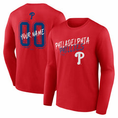 Philadelphia Phillies Hustle Personalized Name & Number Long Sleeve T-Shirt - Red - MLB Lifestyle