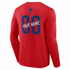 Philadelphia Phillies Hustle Personalized Name & Number Long Sleeve T-Shirt - Red - MLB Lifestyle