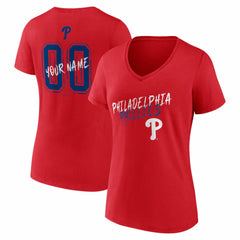 Philadelphia Phillies Women's Hustle Personalized Name & Number V-Neck T-Shirt - Red - MLB Online