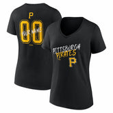 Pittsburgh Pirates Women's Hustle Personalized Name & Number V-Neck T-Shirt - Black - MLB Discount
