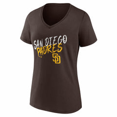 San Diego Padres Women's Hustle Personalized Name & Number V-Neck T-Shirt - Brown - MLB Lifestyle