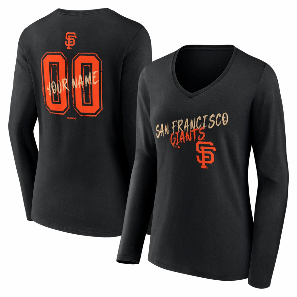 San Francisco Giants Women's Hustle Personalized Name & Number Long Sleeve V-Neck T-Shirt - Black - MLB on Sale