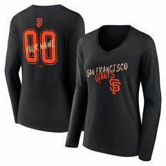 San Francisco Giants Women's Hustle Personalized Name & Number Long Sleeve V-Neck T-Shirt - Black - MLB on Sale