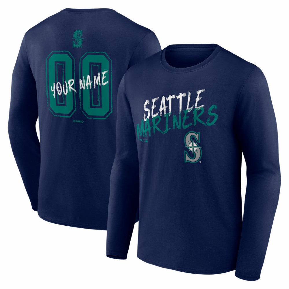 Seattle Mariners Hustle Personalized Name & Number Long Sleeve T-Shirt - Navy - MLB Sale