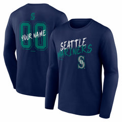 Seattle Mariners Hustle Personalized Name & Number Long Sleeve T-Shirt - Navy - MLB Sale