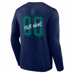 Seattle Mariners Hustle Personalized Name & Number Long Sleeve T-Shirt - Navy - MLB Sale