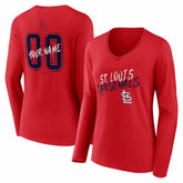 St. Louis Cardinals Women's Hustle Personalized Name & Number Long Sleeve V-Neck T-Shirt - Red - MLB Online