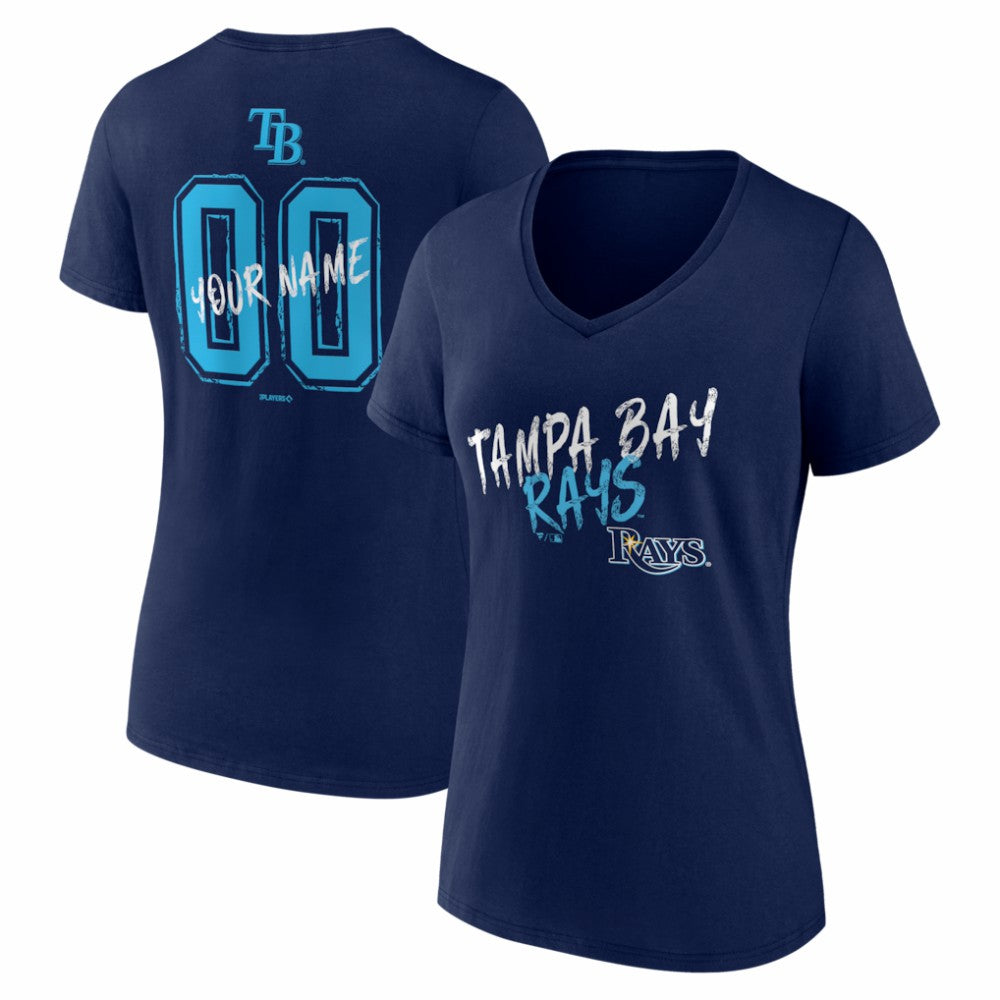 Tampa Bay Rays Women's Hustle Personalized Name & Number V-Neck T-Shirt - Navy - MLB on Sale