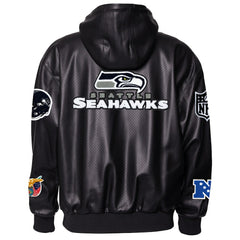 Seattle Seahawks Jeff Hamilton Vegan Leather Full-Zip Hooded Jacket Black