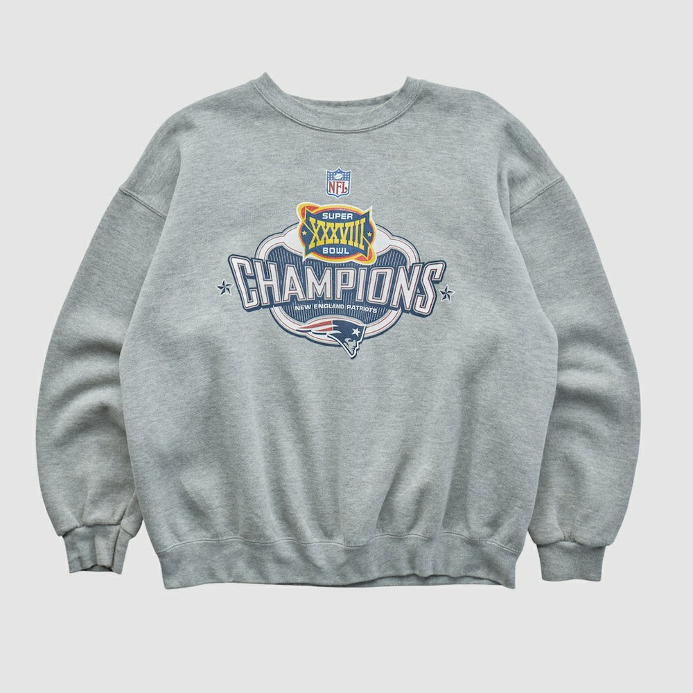 Fanatics Super Bowl XXXVIII Lee Apparel 2004 Pullover Sweatshirt Heather Gray Vintage