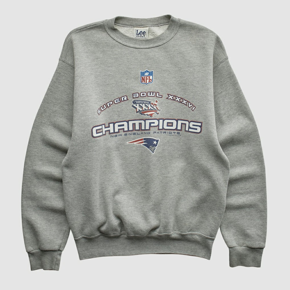 Fanatics New England Patriots Lee Sport 2002 Pullover Sweatshirt Heather Gray Vintage