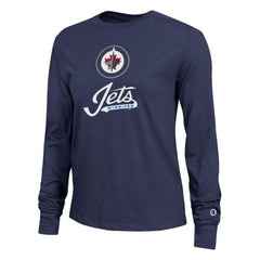 Winnipeg Jets Champion Women's Wordmark Lockup Long Sleeve T-Shirt - Navy - NHL 203898293