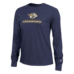 Nashville Predators Champion Women's Wordmark Lockup Long Sleeve T-Shirt - Navy - NHL 203898294