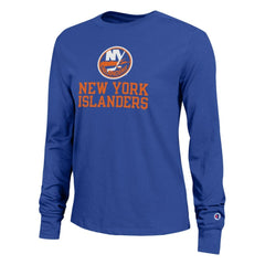 New York Islanders Champion Women's Wordmark Lockup Long Sleeve T-Shirt - Royal - NHL 203898296