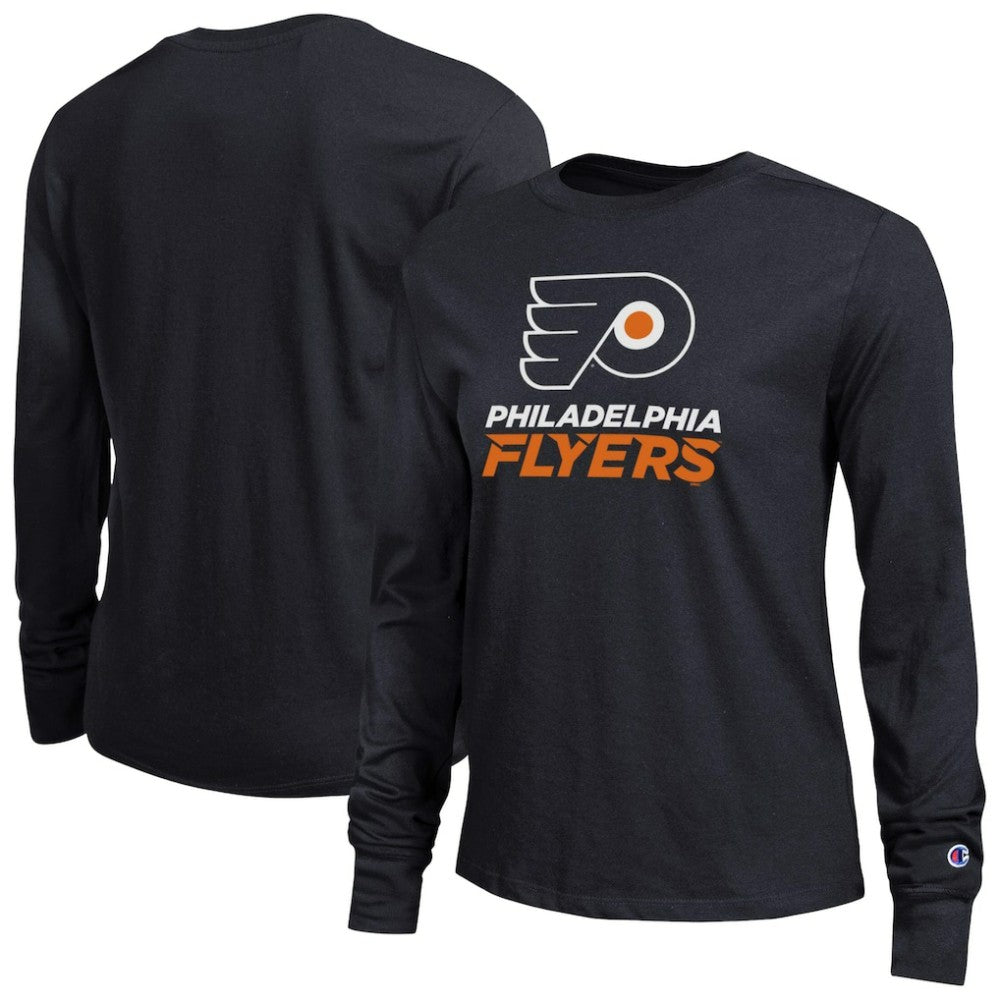 Philadelphia Flyers Champion Women's Wordmark Lockup Long Sleeve T-Shirt - Black - NHL 203898299