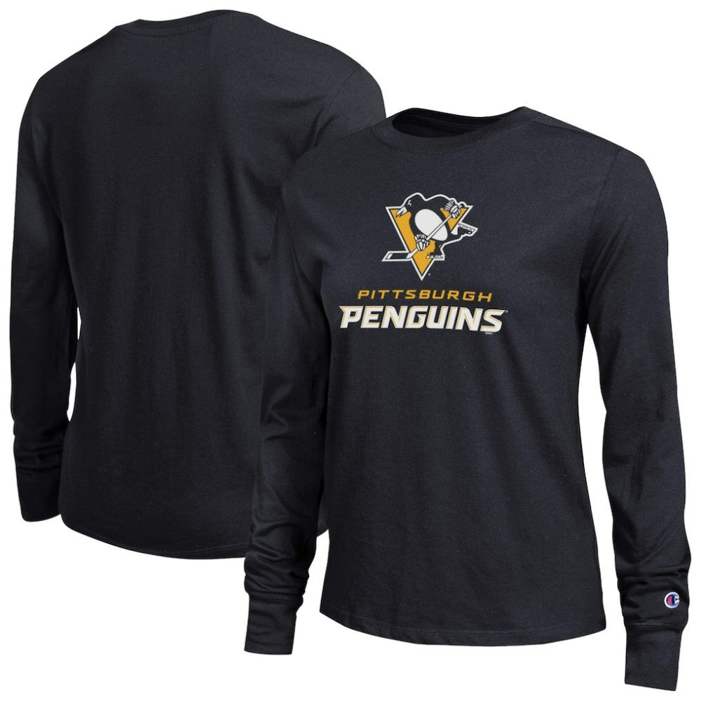 Pittsburgh Penguins Champion Women's Wordmark Lockup Long Sleeve T-Shirt - Black - NHL 203898301