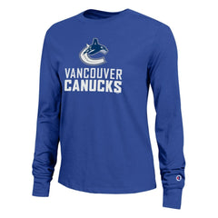 Vancouver Canucks Champion Women's Wordmark Lockup Long Sleeve T-Shirt - Royal - NHL 203898308
