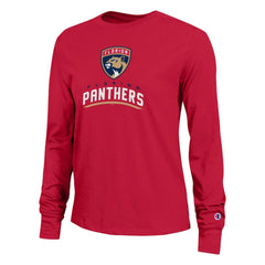 Florida Panthers Champion Women's Wordmark Lockup Long Sleeve T-Shirt - Red - NHL 203898323