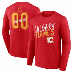 Calgary Flames Hustle Personalized Name & Number Long Sleeve T-Shirt - Red - NHL 203920990