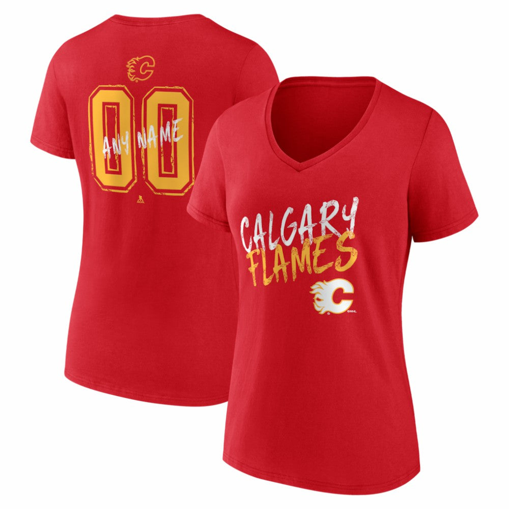Calgary Flames Women's Hustle Personalized Name & Number V-Neck T-Shirt - Red - NHL 203920994