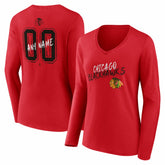 Chicago Blackhawks Women's Hustle Personalized Name & Number Long Sleeve V-Neck T-Shirt - Red - NHL 203921005