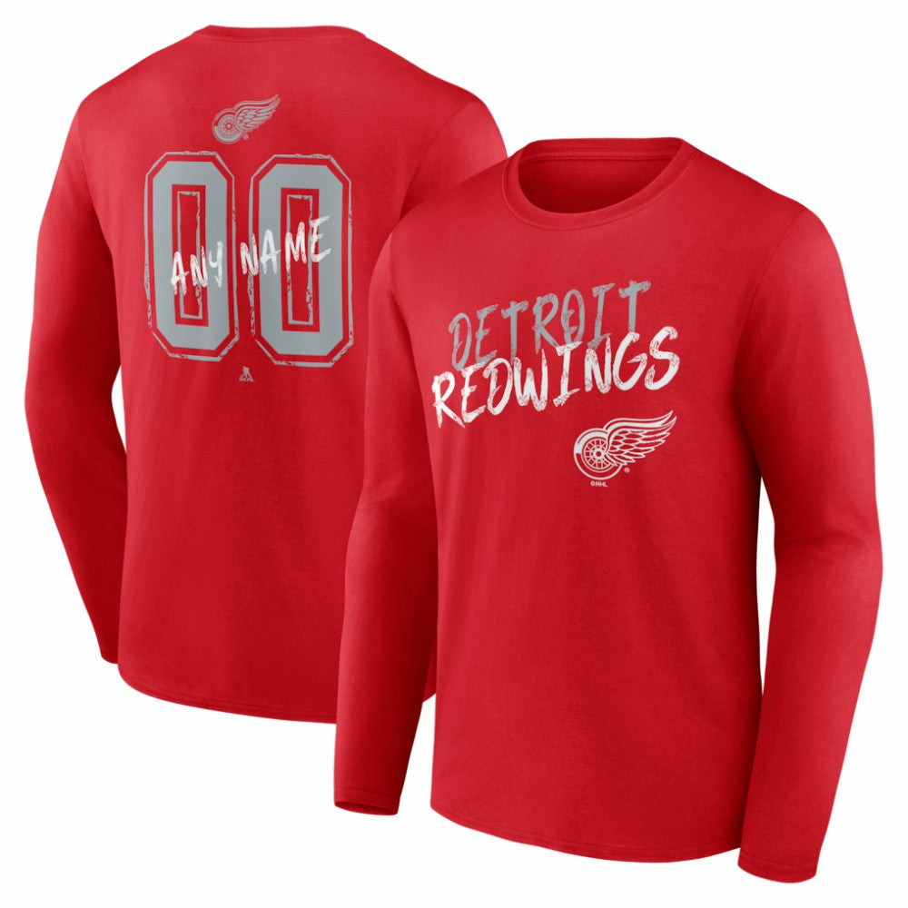 Detroit Red Wings Hustle Personalized Name & Number Long Sleeve T-Shirt - Red - NHL 203921026