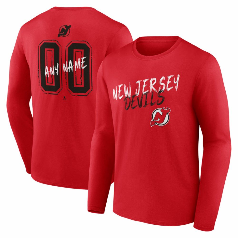 New Jersey Devils Hustle Personalized Name & Number Long Sleeve T-Shirt - Red - NHL 203921067