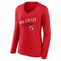 New Jersey Devils Women's Hustle Personalized Name & Number Long Sleeve V-Neck T-Shirt - Red - NHL 203921070