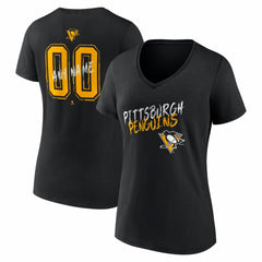 Pittsburgh Penguins Women's Hustle Personalized Name & Number V-Neck T-Shirt - Black - NHL 203921097