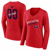 Washington Capitals Women's Hustle Personalized Name & Number Long Sleeve V-Neck T-Shirt - Red - NHL 203921140