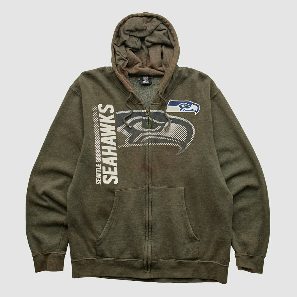 Fanatics Seattle Seahawks NFL 2010s Hooded Full Zip Sweatshirt Olive Vintage