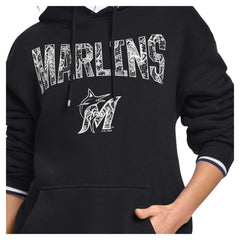 Miami Marlins Starter Women's Lace Team Lockup Fleece Hoodie - Black - MLB on Sale