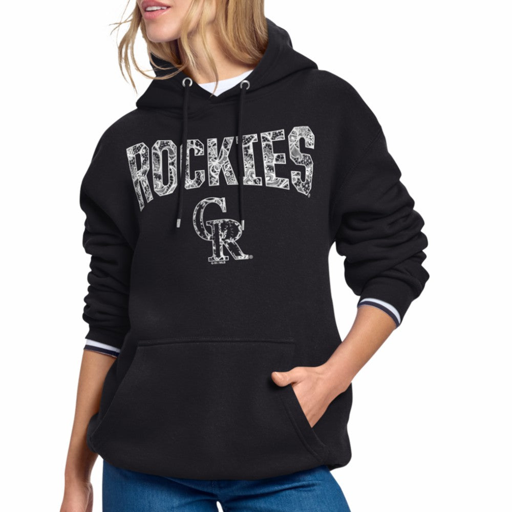 Colorado Rockies Starter Women's Lace Team Lockup Fleece Hoodie - Black - MLB Online