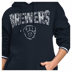 Milwaukee Brewers Starter Women's Lace Team Lockup Fleece Hoodie - Navy - MLB Sale