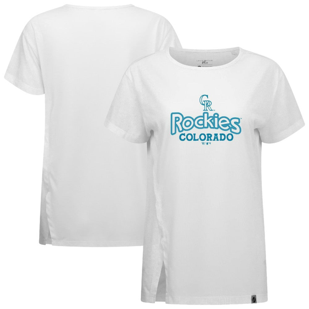 Colorado Rockies Levelwear Women's Blue Haven Influx Cornerstone T-Shirt - White - MLB Sale