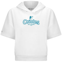 Baltimore Orioles Levelwear Women's Amber Short Sleeve Cornerstone Hoodie - White - MLB Lifestyle