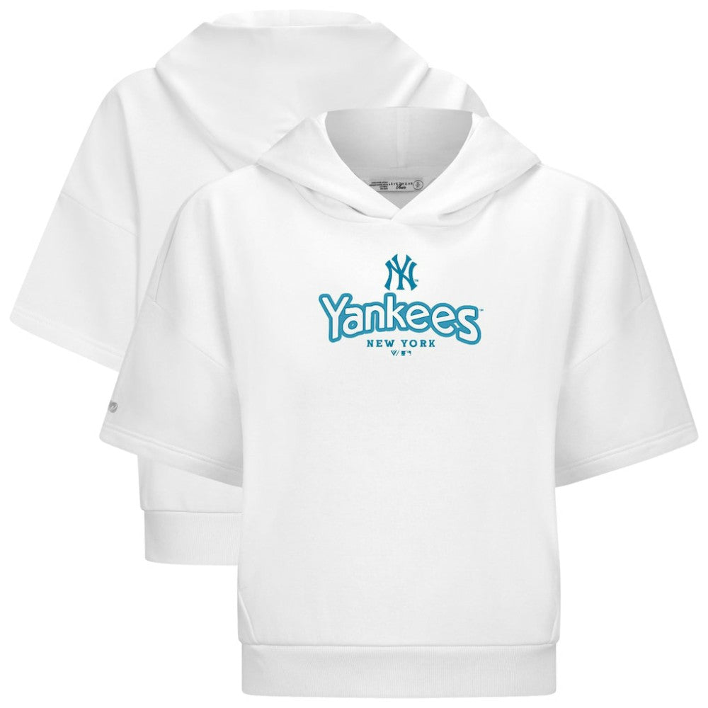 New York Yankees Levelwear Women's Amber Short Sleeve Cornerstone Hoodie - White - MLB on Sale