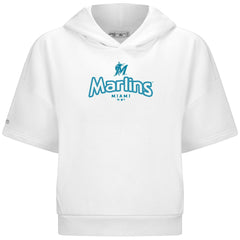 Miami Marlins Levelwear Women's Amber Short Sleeve Cornerstone Hoodie - White - MLB Lifestyle
