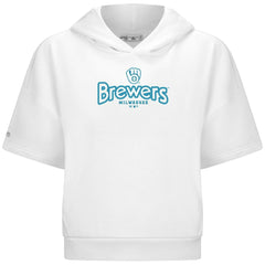 Milwaukee Brewers Levelwear Women's Amber Short Sleeve Cornerstone Hoodie - White - MLB Lifestyle