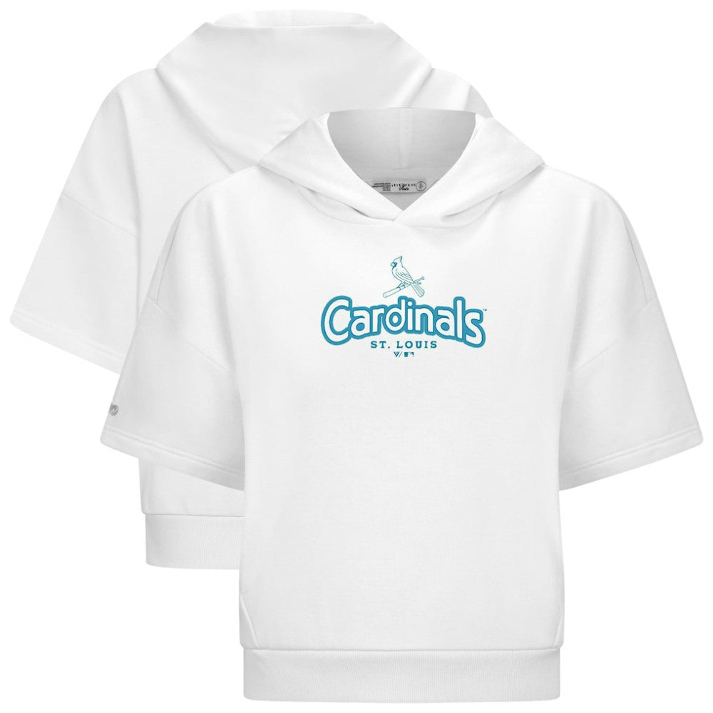 St. Louis Cardinals Levelwear Women's Amber Short Sleeve Cornerstone Hoodie - White - MLB on Sale