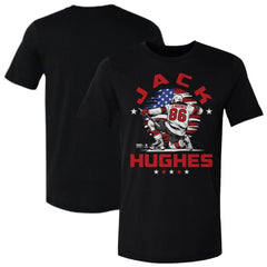 Jack Hughes US Men's Hockey 500 Level Flag T-Shirt - Black - NHL 203959018